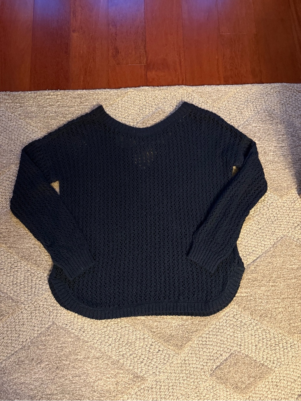 Hollister Navy Blue Open Knit Dolphin Hem Sweater S